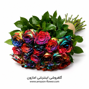 دسته گل رز هلندی رنگین کمان شماره 303